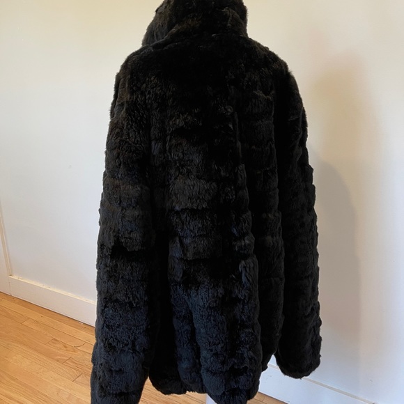 Mens Solid Black Real Fur Jacket Real Rex Rabbit Fur Outwear Chinchilla Coat 4XL - Picture 8 of 16
